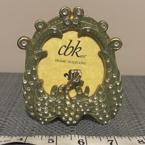 CBK Ltd Metal Enamel Rhinestone Peacock Photo Frame 4.5" x 4.5"
